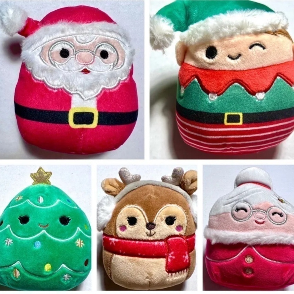 2002 Squishmallow 5 Piece Lot Christmas Box Set Tree Santa Elf Stuffed Plush Toy
